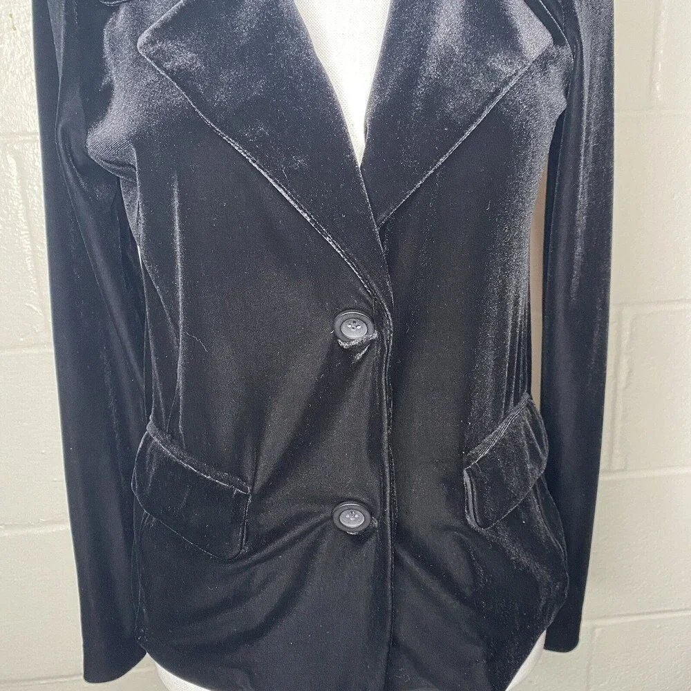 White Stag Vtg Y2k Black Velour Jacket Embroidered Beaded Collar SZ Small - Picture 3 of 12